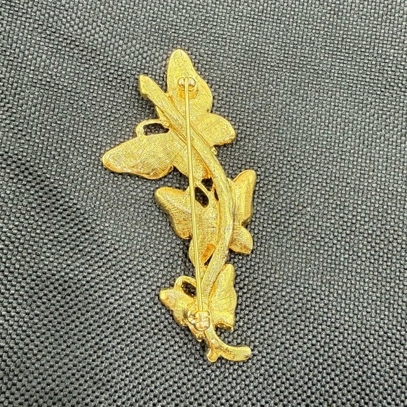 Vintage 90s Avon Butterflies Trio Enamel Swirls Rhinestones Gold Tone Brooch - Picture 6 of 7